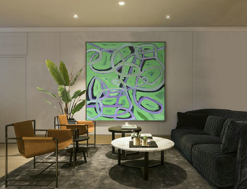 Extra Large Painting,Oversized Palette Knife Painting Contemporary Art On Canvas,Large Wall Art Home Decor,Light Green,Purple,Black.etc